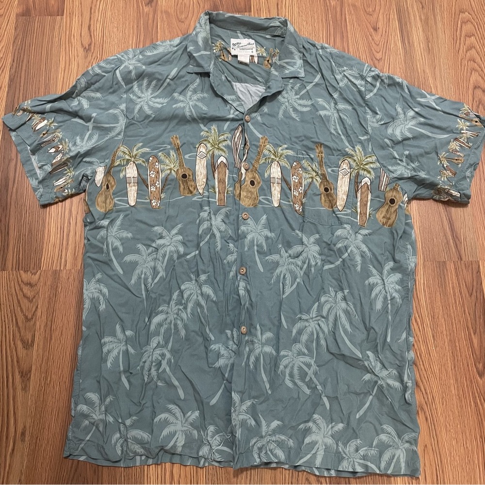 Diamond Head Sportswear Hawaiian Shirt Mens Extra Large Rayon Surfboard Ukulele